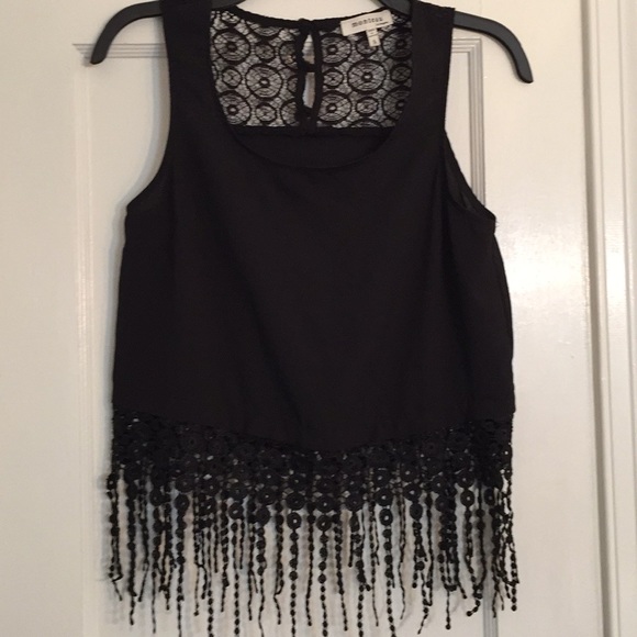 Anthropologie Tops - Anthropologie Monteau Top Black Fringe Sz S